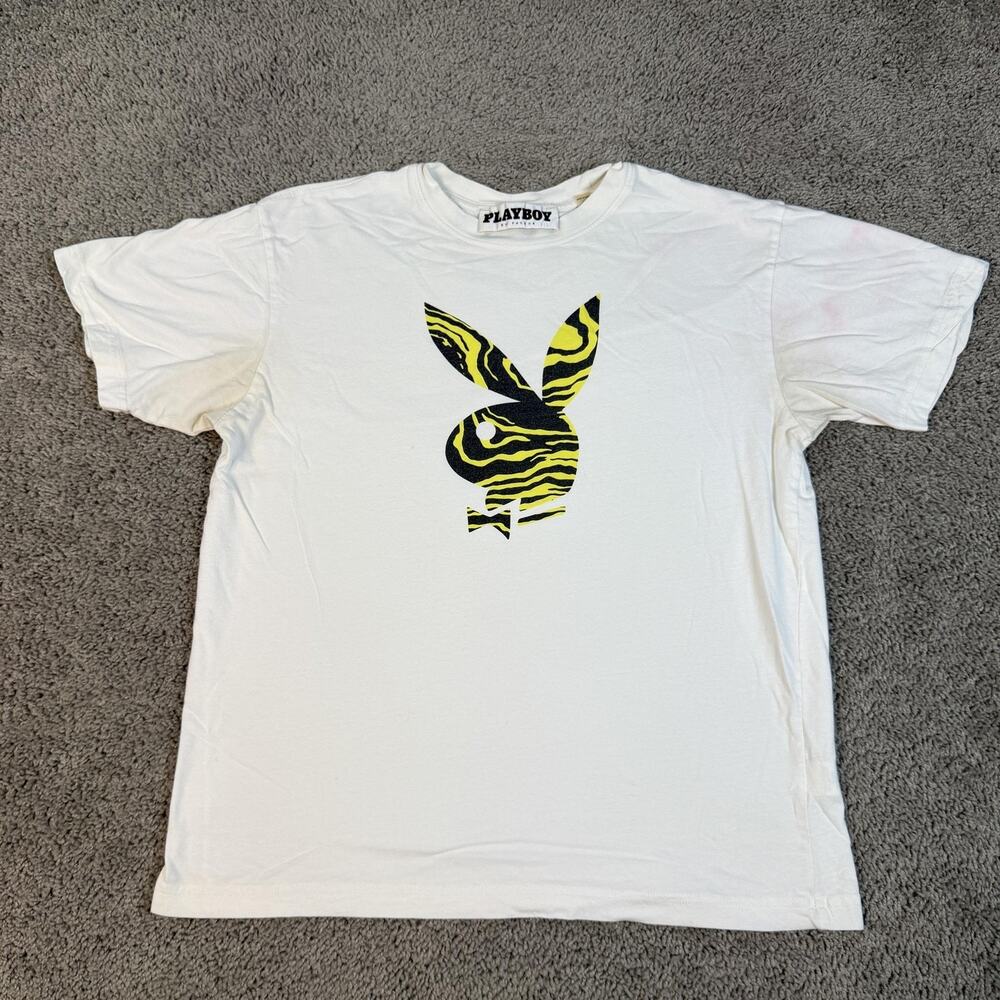 PLAYBOY By PacSun Shirt Mens M White Bunny Logo Graphic Cotton Crew Neck